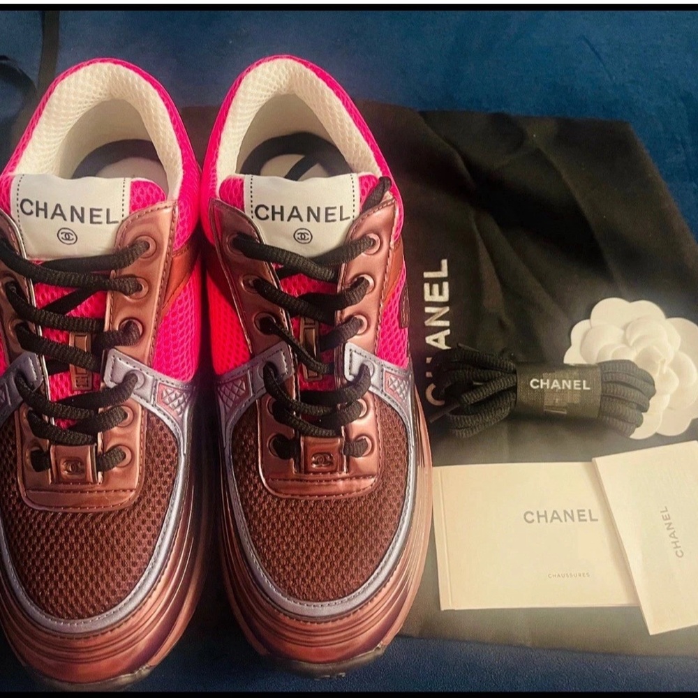 CHANEL Women's Pink and Brown Sneakers